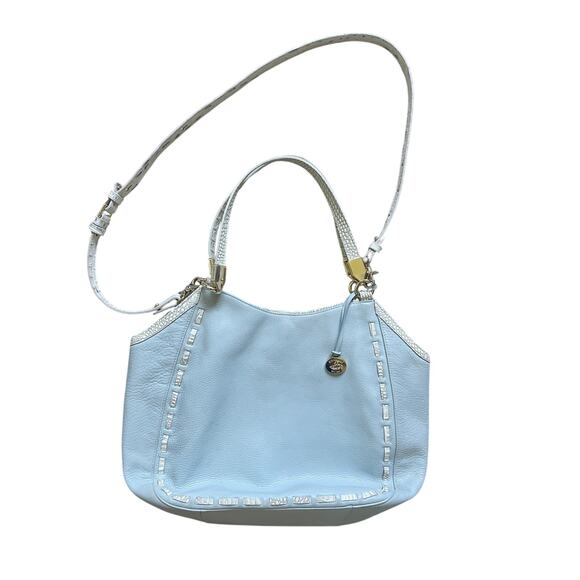 Brahmin Light Blue White Croc Leather Double Handle Crossbody Bag - Picture 1 of 14